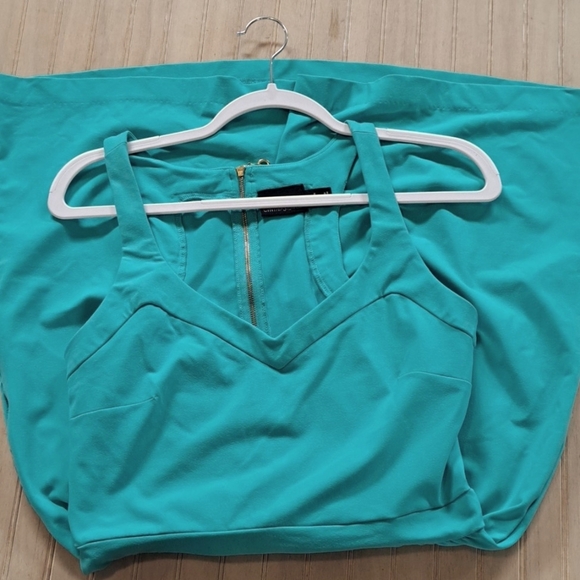 Cynthia Rowley Halter Top Stretch Sheath  Summer Turquoise Pocket Short Dress - Picture 7 of 11